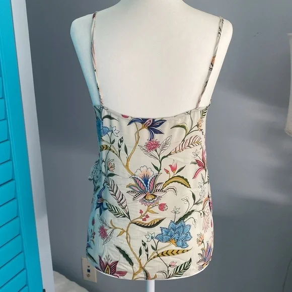 Tucker Womens Cami Tank Top Ruffle Trim Sleeveless V-Neck Floral Ivory Size XS - Picture 3 of 3